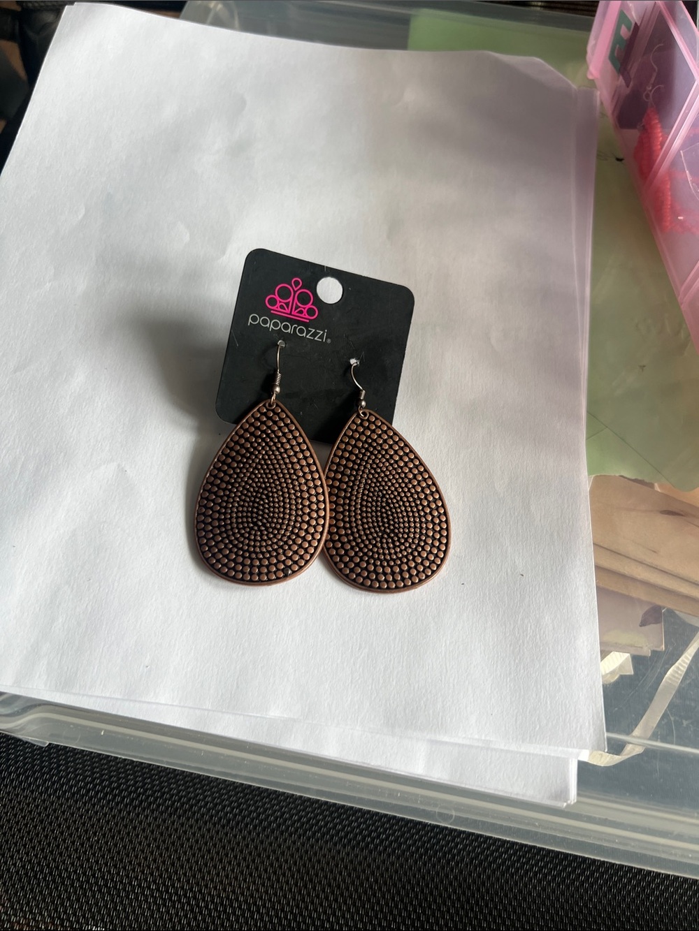 paparazzi Brown Textured Teardrop Earrings